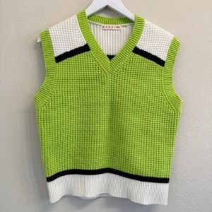 Uniqlo x Marni Popcorn Knit V-Neck Sweater Womens Medium Vest Green Chunky